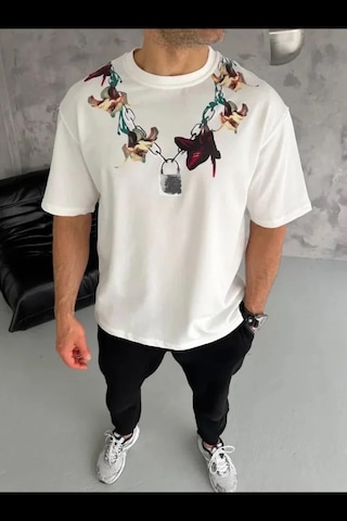Modi Erkek Baskılı T-shirt Kısa Kol Bisiklet Yaka Regular Fit Rahat Kalıp Günlük Tişört - Beyaz - Mymg185502