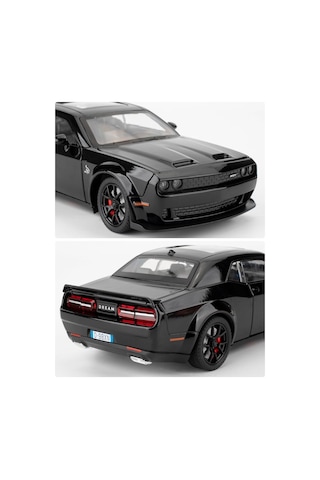 Dodge Challenger Srt 1:24 Diecast Metal Araba Koleksiyon Sesli Işıklı Siyah