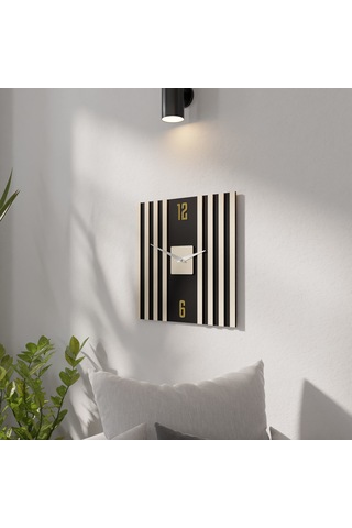 Dekoratif Minimal Tasarımlı Ahşap Duvar Saati Krem - Siyah
