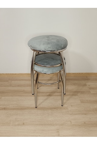 Evko Mobilya Tabure, Bar Taburesi, 2'li Tabure, Metal Ayaklı Tabure - Gri