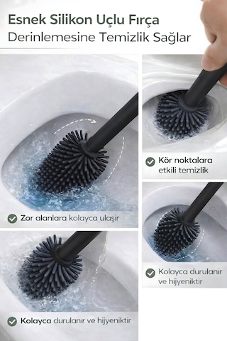 Siyah Silikon Uçlu Hazneli Tuvalet-Banyo Wc ve Klozet Temizleme Fırçası