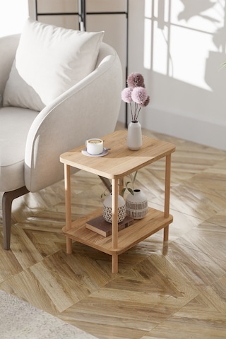 2 Raflı Yan Sehpa Geniş Gazetelik Kitaplık Çiçeklik -çam