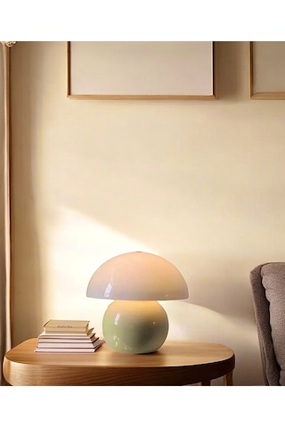 Modern Abajur Krem Mushroom Masa Lambası Metal Şapka Metal Gövde Krem