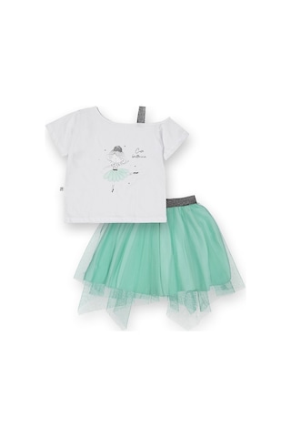 Novy Baby Tüllü Etek Düşük Omuzlu Tshirt Kız Çocuk 2'li Takım - 2-9 Yaş