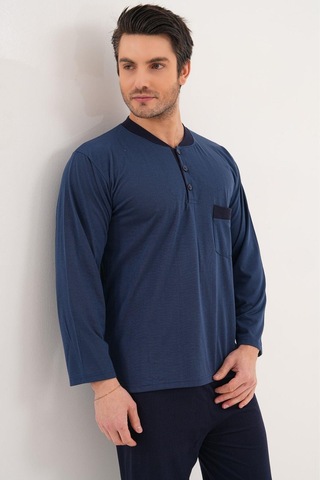 Markalinda 3126 İndigo %100 Pamuk Büyük Beden Erkek Pijama Takımı İndigo
