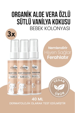 Hassas Ciltlere Özel Organik Aloe Vera Özlü Süt ve Vanilya Kokulu Soft Vanilla Milk Bebek Kolonyası 3'lü Çanta Boyu Paketi