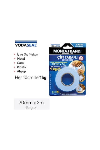 Vodaseal Çift Taraflı Köpük Montaj Bandı Beyaz 20 MM 3m