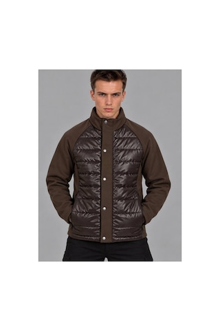 Hk Premium Slim Fit Prada Kumaş Şişme Desenli Mont Kahverengi