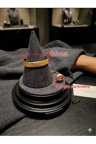 Kadın Kararmaz Gold Çelik Kelepçe Bilezik Geometrik Desenli Altın