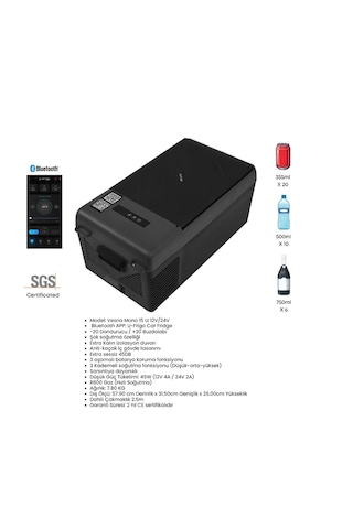 U-frigo Buzdolabı Vesna Mono 15lt 12v/24v Hacim 15 Lt Taşınabilir Ve Kompresörlü Çakmaklık Dolap 0.75 Mm