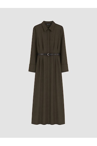 Lcw Modest Haki Beli Kemerli Pileli Gömlek Elbise