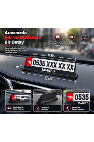 Kişiye Özel Araç İçi Telefon Numarası Plakalığı 3d Baskı Motif3d Siyah
