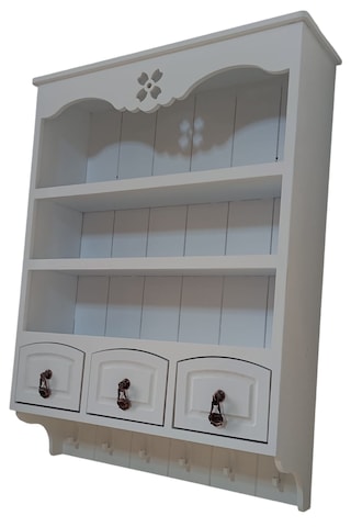 Ahşap Boyanabilir Mdf Dekoratif 3 Raflı Ve 3 Çekmeceli Duvar Rafı