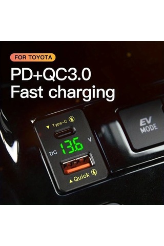 Fochsia 40x22 Yeşil 36w Hızlı Şarj Usb Type-c Toyota Araçlar İçin Led Ekran Qc3.0 Telefon Ve Masaüstü Şarj Cihazı