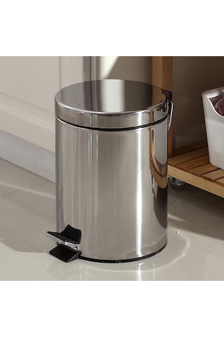 5 Lt Metal Çöp Kovası Pedallı Paslanmaz Gri