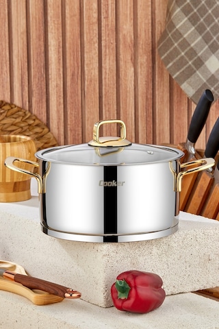 Cooker 22 Cm Bomonti Paslanmaz Çelik Gold Kulplu 4,3 Litre Derin Tencere Altın