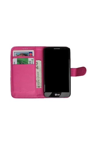 G2 Mini İle Uyumlu Yan Model Kartlıklı Deri Kılıf Pembe Renk