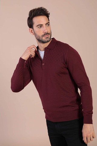 Ferraro Polo Yaka Superfine Yün Kazak - Bordo Bordo