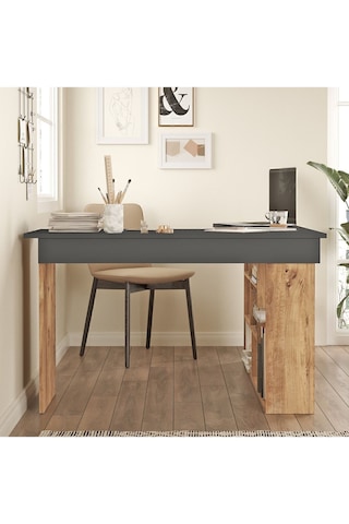 Corner Kitaplık Raflı Çalışma Masası Çam-antrasit Cor5-aa Atlantik Çam - Antrasit