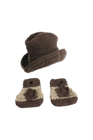 1 Takım Yenidoğan Prop Kostüm Sevimli Çekici Yün Iplik Bebek İçin Bebek Pelerin Kap Giymek Rahat Kahverengi