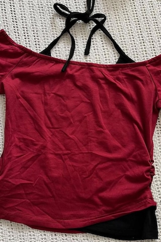 Bordo Skeleton Madonna Yaka Ek Askılı Gotik Y2k Kısa Kollu Full Body Crop-18350 Bordo