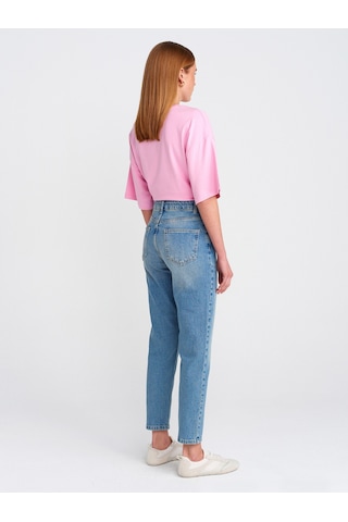 Dilvin 71779 Lazer Yıkama Likralı Denim Mom Pantolon Mavi