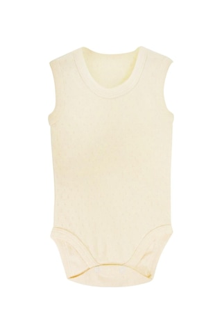 Sema Baby Jakarlı Askılı Badi Body - Krem 0-6 Ay Beyaz - Açık Lacivert