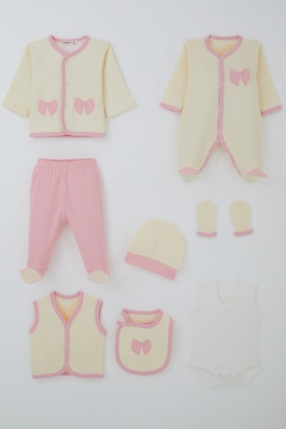 Breeze Kız Bebek Hastane Çıkışı 8 Li Fiyonk Nakışlı 0-3 Ay, Krem