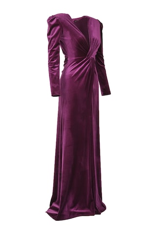 Explosion Maxi Kadife Abiye - V Yaka Uzun Kol Erik