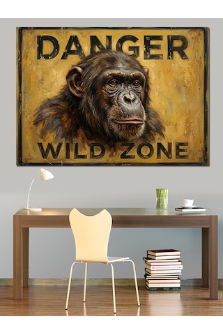 Danger Wild Zone Maymun Tabelası Dekoratif Kanvas - Mdf Ahşap Tablo