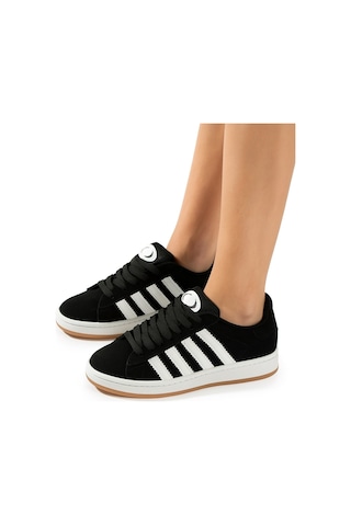 Unisex Günlük Spor Ayakkabı Kaymaz Yumuşak Taban Rahat Bağcıklı Sneaker 473 Siyah Beyaz