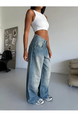 Paradise Dikiş Detaylı Geniş Paça Jean Çok Renkli