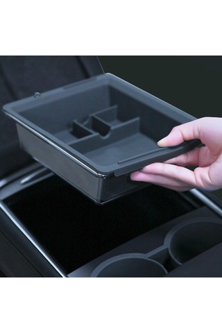 Yaozixa Tesla Model 3/y İçin Silikon Ve As Malzeme Kontrol Konsolu Organizatörü - Siyah Depolama Kutusu Seti