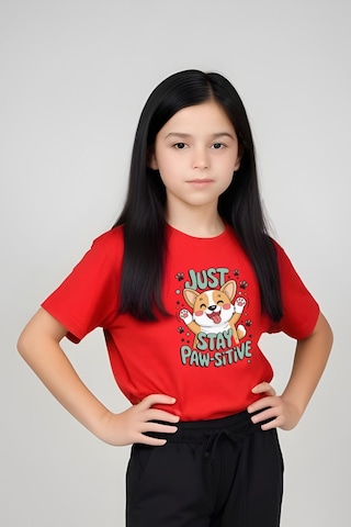 Just Stay Paw Baskılı Kız Çocuk Tişört Ve Eşofman Alt-üst Takım Kırmızı