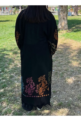 Siyah Renkli Çiçek Desenli Kaftan Kimono Salaş Yazlık Plaj Ve Günlük Kullanım Çok Renkli