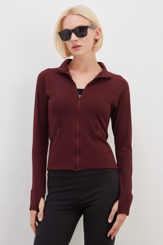 Fullamoda Parmak Geçirmeli Dalgıç Kumaş Slim Fit Ceket Mürdüm
