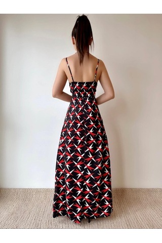 Kadın V Yaka Göğüs Ve Sırt Dekolteli Fırsat Ürün Maxi Moy Elbise Siyah