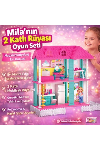 Mila Nın 2 Katlı Rüyası Oyun Evi Seti Mobilyalı, Eğitici Ve Hayal Gücünü Geliştiren Oyun Seti