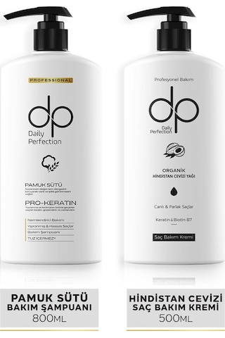 Dp Daily Perfection Şampuan Pamuk Sütü 800 ML & Saç Bakım Kremi Hindistan Cevizi 500 ML