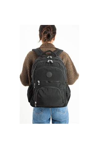 Sanmorris Unisex Suya Dayanıklı Krinkıl Kumaş Çok Gözlü Siyah Renkli Laptop Okul Ve Sırt Çantası S-3013 Siyah
