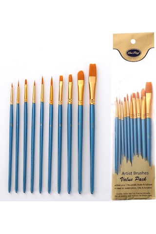 Hannah Sulu Akrilik Yağlı Boya Kullanımı için Resim Fırçası 10'lu Mavi