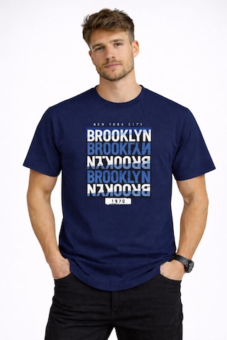 Herkesemoda Brooklyn Yazı Detaylı Erkek Basic T-shirt Lacivert