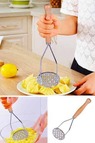 Ahşap Saplı Patates Ezici Sebze Meyve Ezici Ölçüye Dikkat Ediniz