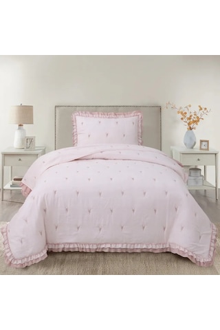 Sweet Girl Elyaf Dolgulu Tek Kişilik Yatak Örtüsü Pudra