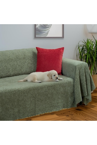 Jakarlı Şönil Koltuk Örtüsü Kanepe Örtüsü Koltuk Şalı 175x300 Kaymaz Sage Yeşil Yeşil