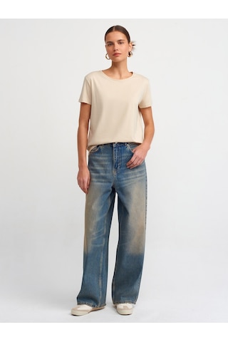 Dilvin Bisiklet Yaka Basic T-shirt 101a03471 Açık Bej