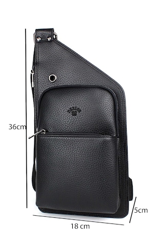 Erkek Siyah Kulaklık Çıkışlı Çapraz Askılı Göğüs Body Bag Çanta