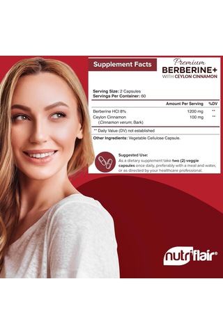 Nutriflair Premium Ceylon Cinnamon Berberine Hcl Immune System Glucose 1200mg 120 Caps Aromasız