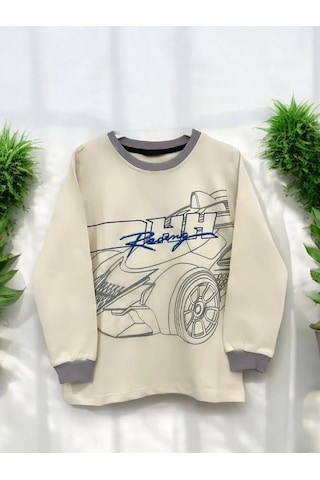 Erkek Çocuk Racing Sweatshirt-14666 Krem