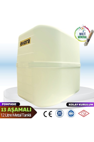 13 Aşamalı 12 Litre Beyaz Kapalı Kasa Pompasız Su Arıtma Cihazı